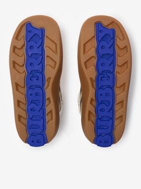 Burberry Kids Beige Sneakers with Bright Blue Logo Sole